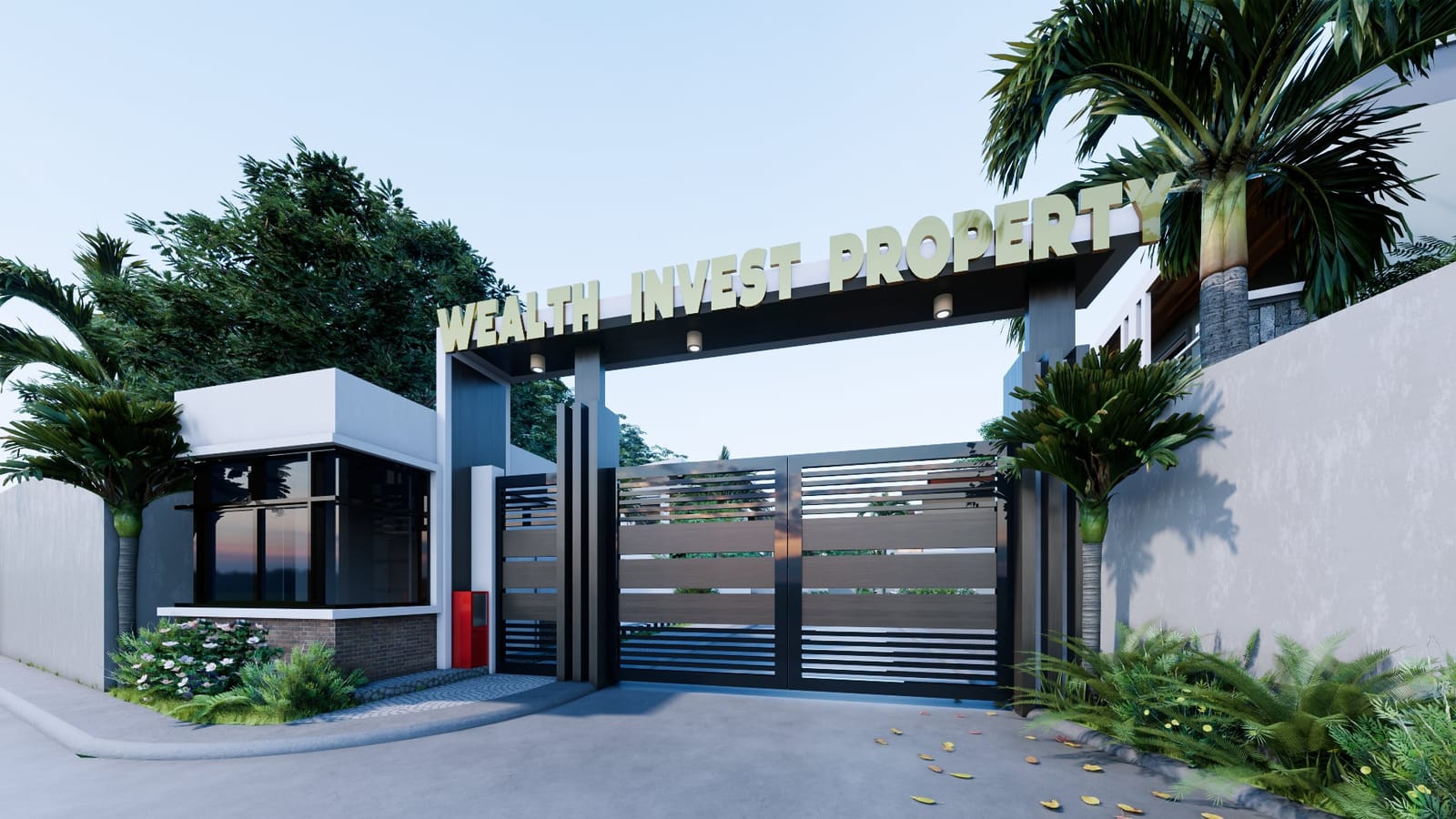 Artist's rendering of a WealthInvest Property subdivision gate and guardhouse